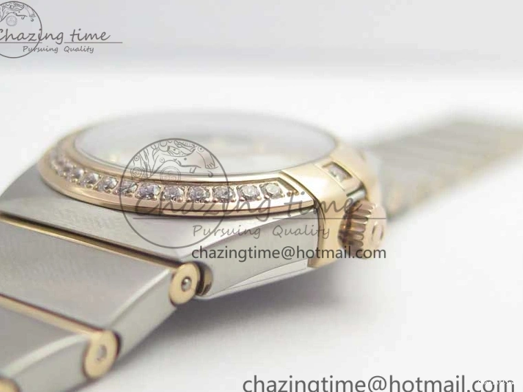 0212 NewStyle Constellation Ladies 27mm ZF 1:1 Best Edition SS RG White MOP Dial Diamonds Bezel & Markers on SS RG Bracelet ETA Quartz 7943